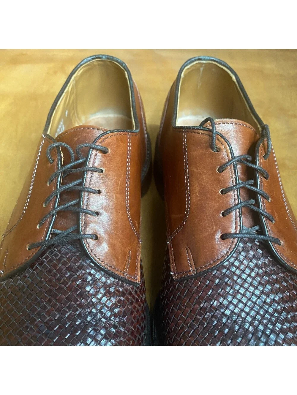 Allen Edmonds Lauderdale Cap Toe Oxford Shoes Mens 8.5 D Woven Brown Leather USA
